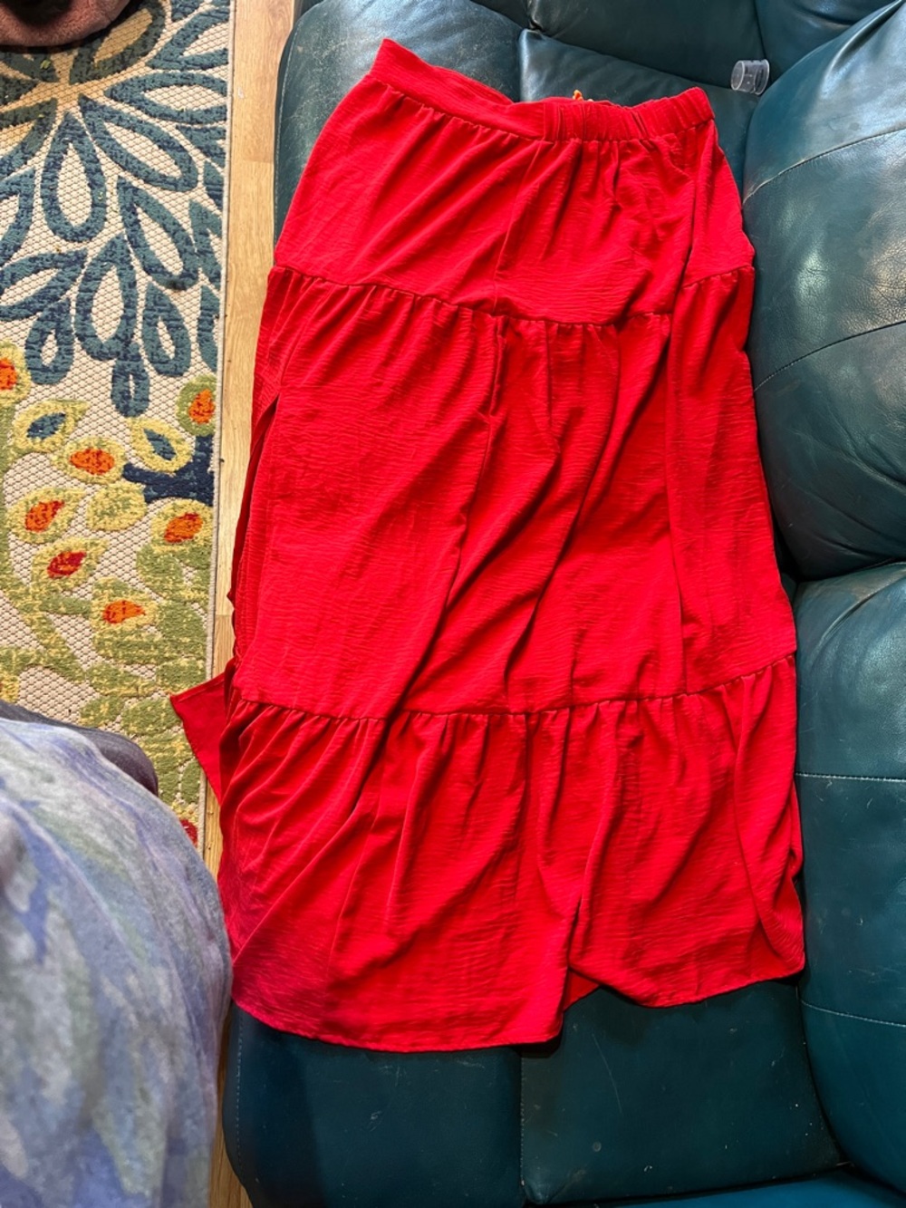 SHEIN Red Curve Tiered Maxi Skirt